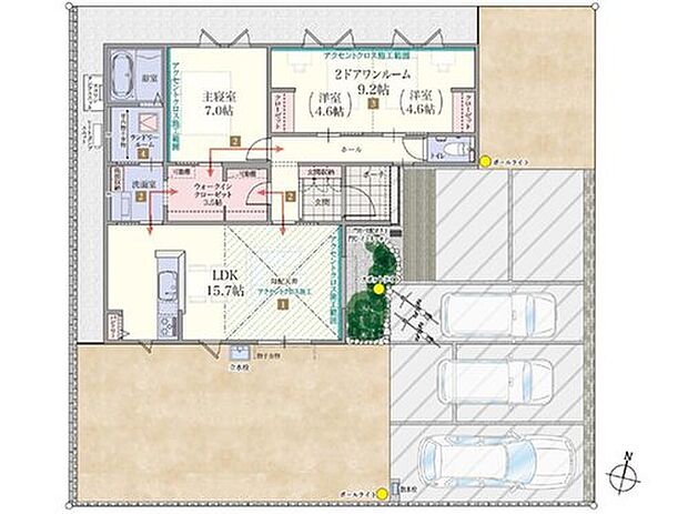 【3LDK】ワンフロアでスムーズな動線計画を実現した平屋住まい。
ランドリールームや大型ウォークスルークローゼットなど魅力たっぷりなプランです。