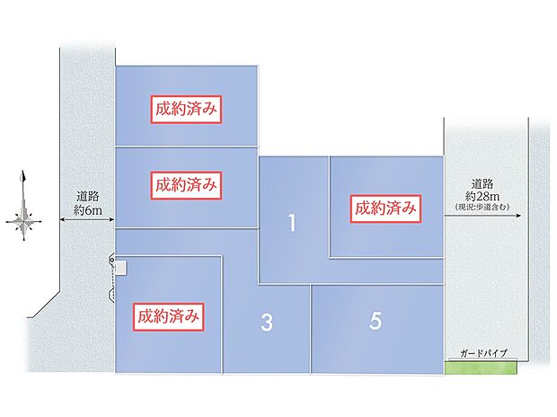 【全体区画】
最終3邸の販売となります。外壁には「タイル」を使用し、太陽光発電システムや瓦屋根を搭載した、高性能な新築分譲住宅となります。