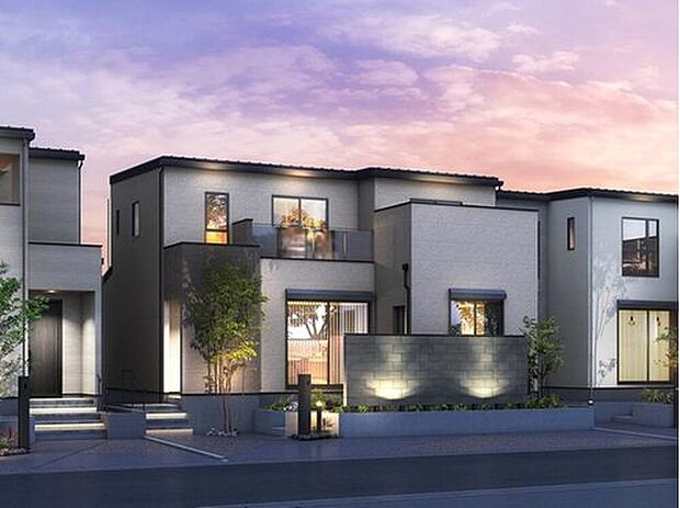 【【外観完成イメージ】】外観はスクエアデザインの中に凹凸を交えて、重厚感を演出する外観デザインとなります。
※画像はイメージパースのため実際と異なる場合がございます