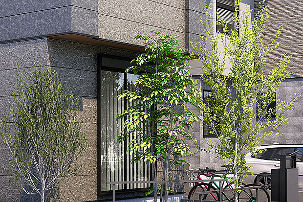 【【街を彩る植栽】】街に自然の息吹を呼び込んでくれる植栽を配しました。緑鮮やかな常緑樹のシマトネリコの他、カツラ、ソヨゴといった木々が四季折々に街を彩ります。
