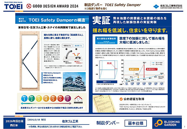 【【耐震等級3+制震ダンパー】】■東栄住宅・住友ゴム工業・カナイの共同開発■小さな地震から大きな地震まで幅広く効果を発揮■揺れ幅を低減し、大切な住まいを守ります■実証実験済み