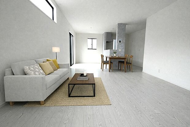 【LDK(1号棟)】明るい光が差し込むリビングは、家具や照明が調和した洗練空間。収納も充実しており、家族のくつろぎや来客時にも快適に過ごせる、暮らしやすさを追求した住まいの中心です♪