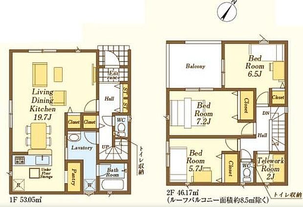 (4号棟)、3LDK+S、土地面積130.25m2、建物面積99.22m2