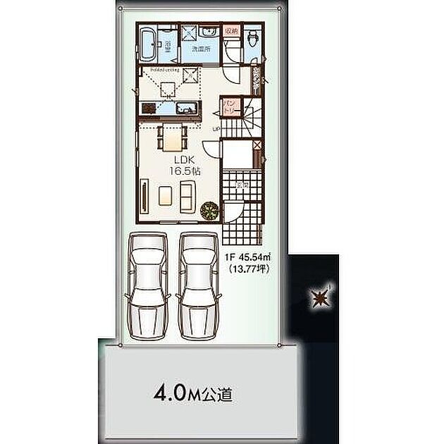 南道路につき通風採光良好な好立地です！カースペースは２台分ございますので、家族分の自転車を駐輪したり、来客用の駐車スペースとしてもお使いいただけます。

