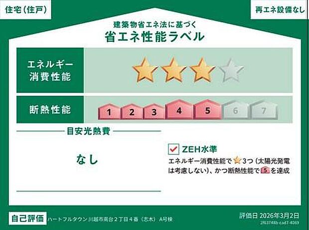 【A号棟】こちらの物件はZEH水準を満たした、省エネ性能に優れた物件です。