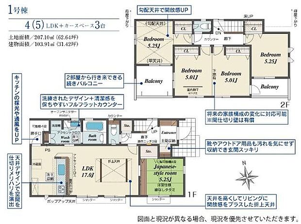 (１号棟)、4LDK、土地面積207.1m2、建物面積103.91m2