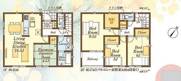 (１号棟)、4LDK、土地面積165.01m2、建物面積95.58m2 