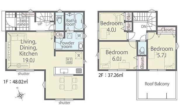 (1号棟)、3LDK、土地面積107.25m2、建物面積85.28m2