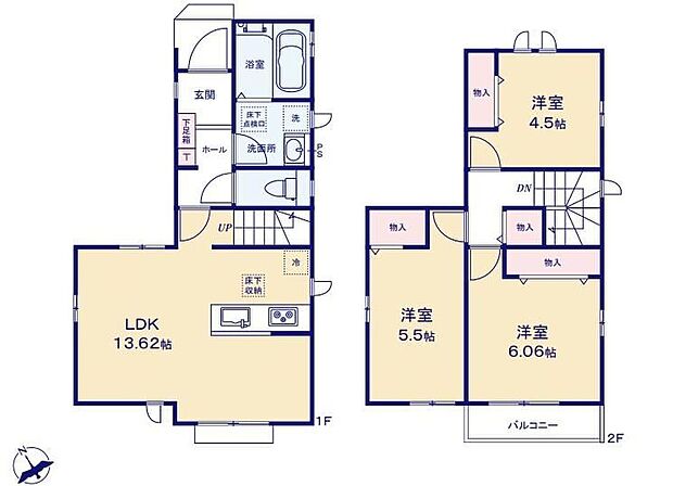 (A号棟)、3LDK、土地面積77.93m2、建物面積72.86m2 