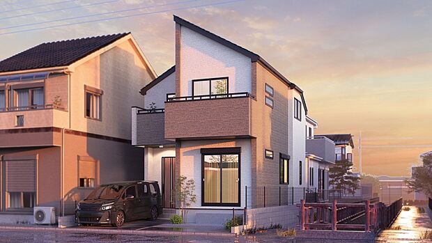 【完成予想図(外観)】ひとたび扉を開けばそこに待っているのは上質な空間とマイホームでの新生活をイメージさせる優雅なひととき。「この家なら…」ではなく「ここに住みたい♪」と思う感動をお届けいたします。