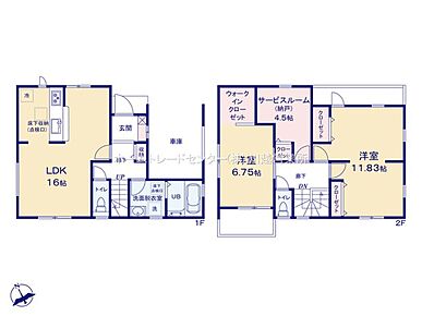 カウンター付き対面式システムキッチンを配したワンフロアタイプの１６帖LDK♪２階に多目的に使用可能なワークルームを設置！テレワークコーナーや趣味のお部屋に最適です。主寝室にはWICをご用意しました♪ 