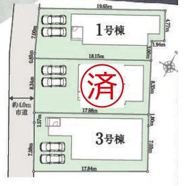 【全体区画図】東武越生線「一本松」駅徒歩４分！毎日の通勤通学に便利な立地です♪カースペース２台分ございますので、家族分の自転車を駐輪したり、来客用の駐車スペースとしてもお使いいただけます。