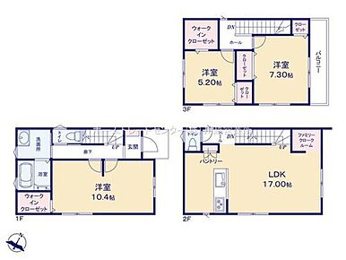 開放的でプライバシー性の高い広々とした２階リビングには収納も豊富にあり、ファミリークローク・パントリーを完備！WICが２カ所あるので、衣類や季節物の家電等がスッキリと片付きます♪ 