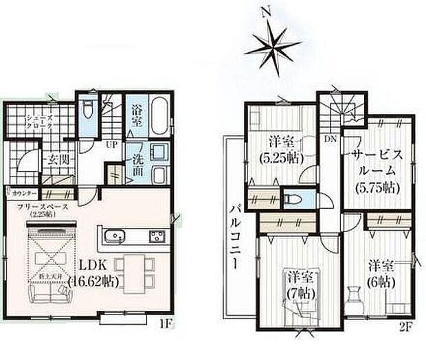 【3LDK+S】１６帖超えのゆとりのLDKにフリースぺースを設置しました！収納スペースとして、テレワークスペースやお子様の遊び場としてもご活用いただけます♪２階にはうれしい納戸付き♪