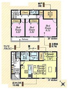 ☆多目的ルーム付き☆
２階に多目的に使用可能な納戸を設けました！収納スペースとしては勿論、テレワークコーナーやスタディーコーナー、趣味のお部屋にも最適！ 