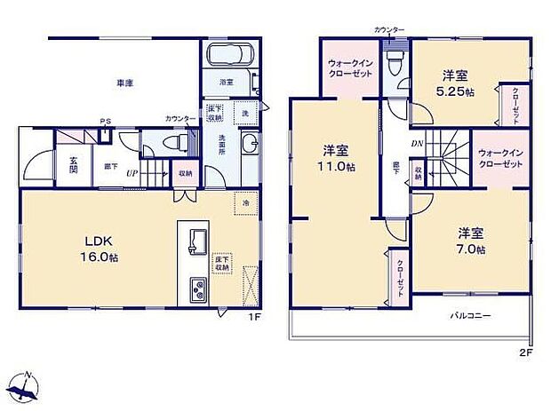【3LDK】対面式システムキッチンを配した１６帖LDK♪水回り集中設計なので毎日の家事もスムーズに行えます！WIC２カ所・パントリー完備で収納も豊富です♪