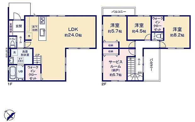 【3LDK+S】☆リビングと主寝室にWIC☆リビングで使いたい大型の物の収納にも最適です。主寝室WICには洋服や小物類、お子様の思い出の物などの収納に。目的に応じてすっきり美しい収納を実現します!納戸も完備♪