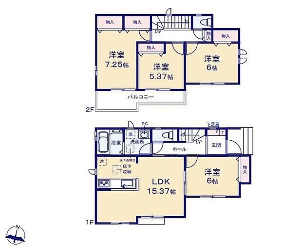 【4LDK】☆リビング＋洋室 ２１.３７帖☆
リビングに隣接する洋室を開放すると２１帖超えの大空間に！リビングの延長として広くお使いいただけます。キッズコーナーやお昼寝コーナーにも最適♪