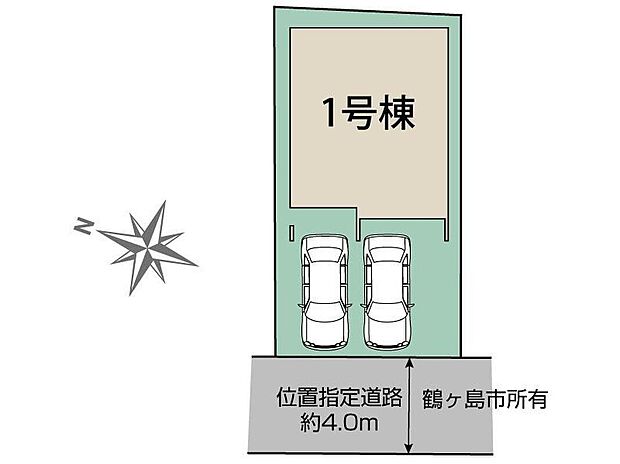 【全体区画図】強烈な日差しや、雨風、ホコリなどから大切な車を守るビルトインガレージ完備の1棟♪また悪天候の時など、身体を濡らすことなく乗降できる点も魅力的です。