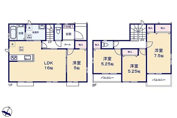 【4LDK】☆全居室南向き☆南からの陽射しをたっぷり取り込むので日照時間が長く、部屋全体が明るく暖かくなります。ご家族それぞれお好みのお部屋でおくつろぎいただけますね♪