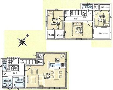 （建物面積:ルーフバルコニー面積4.86m2除く）２階居室にWICを２カ所ご用意！コートやワンピースはもちろん、ゴルフバッグ等大きな物も楽々収納できます♪ 