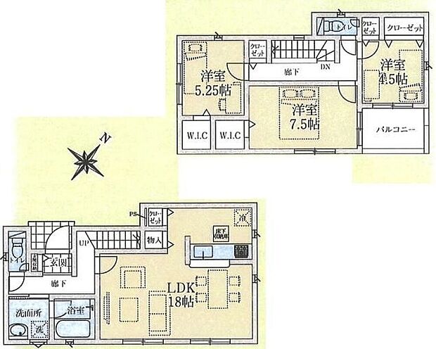 【3LDK】(建物面積:ルーフバルコニー面積4.86m2除く)2階居室にWICを2カ所ご用意!コートやワンピースはもちろん、ゴルフバッグ等大きな物も楽々収納できます♪