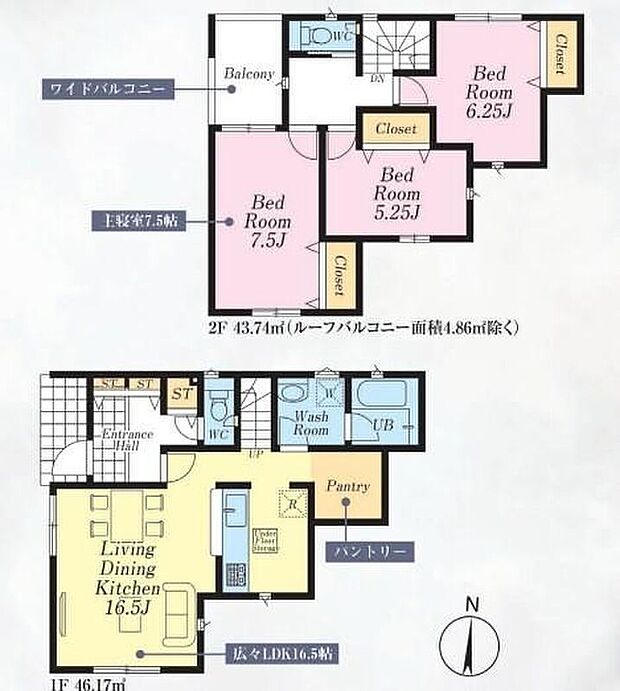 【3LDK】（建物面積に別途ルーフバルコニー約4.86平米有り）☆大容量キッチンパントリー付き☆家族が多いとすぐなくなってしまう水や食材をまとめ買いしても置き場所に困らないのはうれしいですね♪