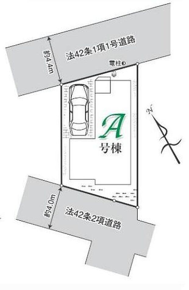 【全体区画図】開放的な住環境の第一種低層住居専用地域。東武東上線「新河岸」駅徒歩９分！毎日の通勤通学もラクラク♪北・南を４ｍの公道に挟まれた通風採光良好な立地です！カースペース１台分完備♪