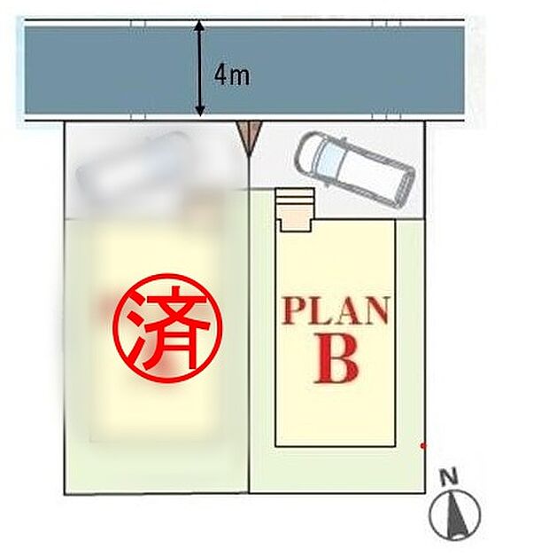 【区画図】
閑静な住宅街の全2棟♪小学校徒歩6分、中学校徒歩2分と近くお子様の通学も安心です◎