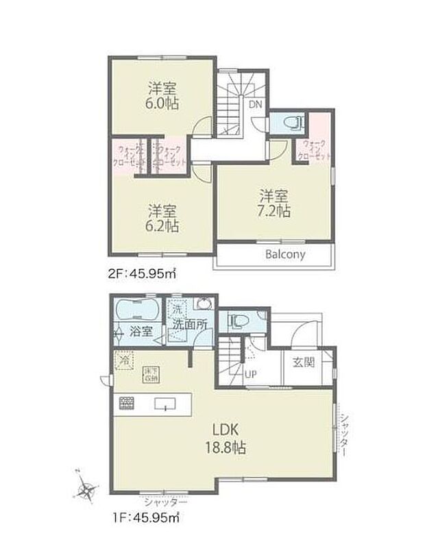(1号棟)、価格4390万円、3LDK、土地面積95.02m2、建物面積91.9m2