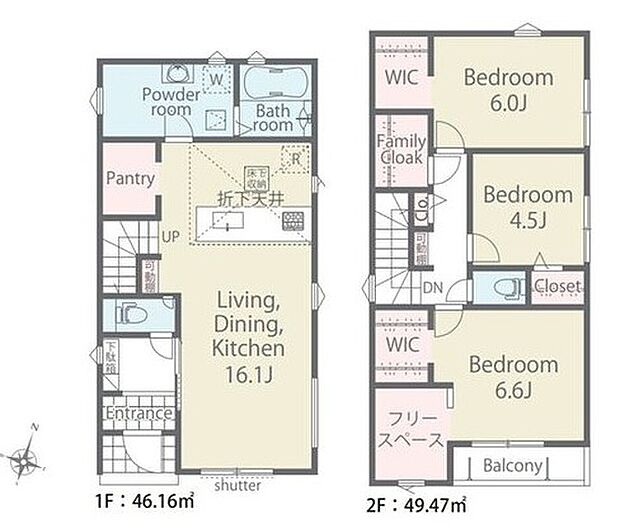 ●ゆとりある16帖LDK!家族との会話も自然と増える対面式キッチン採用♪
●フリースペースは仕事や趣味の部屋など自由に使えます♪
●パントリー、WIC、ファミリークローク等収納充実しています♪