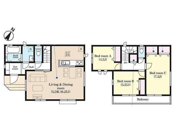 (A号棟)、価格4390万円、3LDK、土地面積90.96m2、建物面積85.91m2
