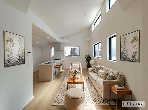 ≪2号棟≫採光良好なリビングは、ご家族の憩いの空間。居心地の良い快適な安らぎの場所にもなりそうです。※こちらはCGで画像を生成したイメージ画像になります。家具などは付いておりません。