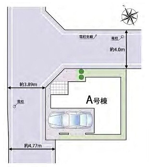 ≪区画図≫
道幅の広い角地なので明るく開放感に溢れた好立地です！お車の出し入れもラクラク♪
ビルトインガレージの車庫は雨からお気に入りのお車を守ってくれます♪