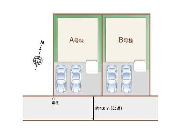 ≪区画図≫
カースペース２台分ございますので、家族分の自転車を駐輪したり、来客用の駐車スペースとしてもお使いいただけます。