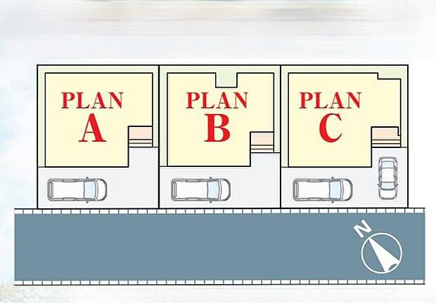 ≪全体区画図≫
南西道路は幅員6m、車庫入れが苦手な方でも余裕をもって安心して入れられます。