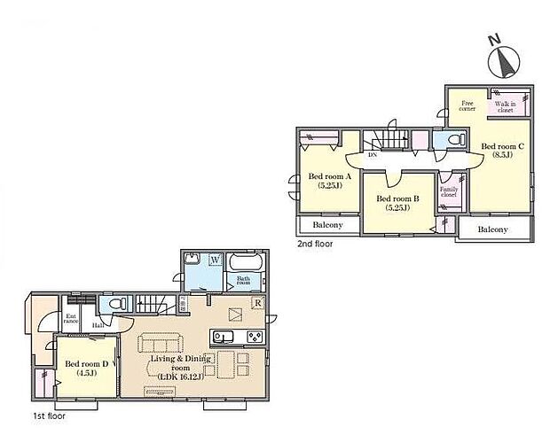 【4LDK】●空間に広がりを感じさせるリビングイン階段☆
●キッチン後方には可動だな付き!食品ストックもたっぷり収納できます♪
●バルコニーが2カ所あるので、用途別に使い分けもできます♪