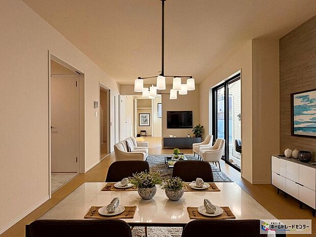 【A号棟リビング】家族の一体感を感じられる広々スペース。※こちらはCGで画像を生成したイメージ画像になります。家具などは付いておりません。