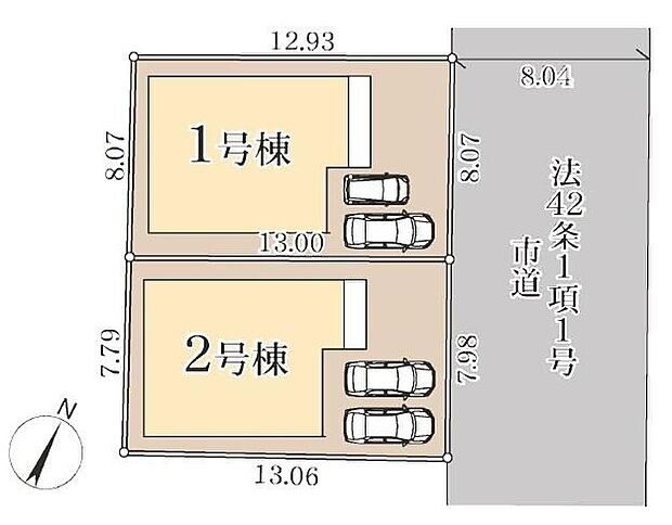 【全体区画図】閑静な低層住居専用地域は落ち着いた住環境。前面道路は広々としており交通量も少なめなので、小さなお子様を持つご家庭も安心です♪