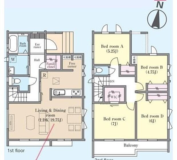 【4LDK】広々とした約19.7帖のLDK♪たくさんの陽光が差し込む明るく快適なお部屋で家族団らんの時間を楽しめます!全居室収納を備えた4LDK新築戸建♪