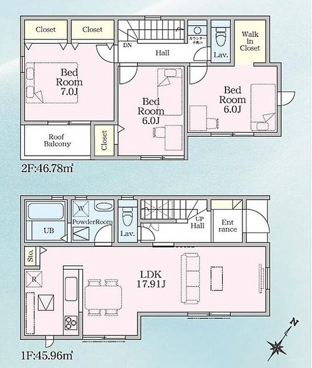 【3LDK】LDK17帖超、全居室6帖以上など、敷地もお住まいもゆとりの広さ。
収納力豊富なウォークインクローゼットを設置。洋服や小物類など、目的に応じてすっきり美しい収納を実現します。