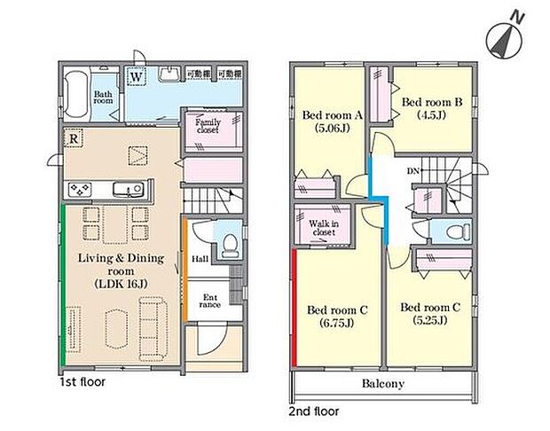 【4LDK】2階に居室をまとめてプライベートの時間も充実♪
水回りがまとまっているので忙しい奥さんには嬉しい間取り☆
WICやファミリークローゼットなど収納豊富なのでお部屋がスッキリ片付きます♪