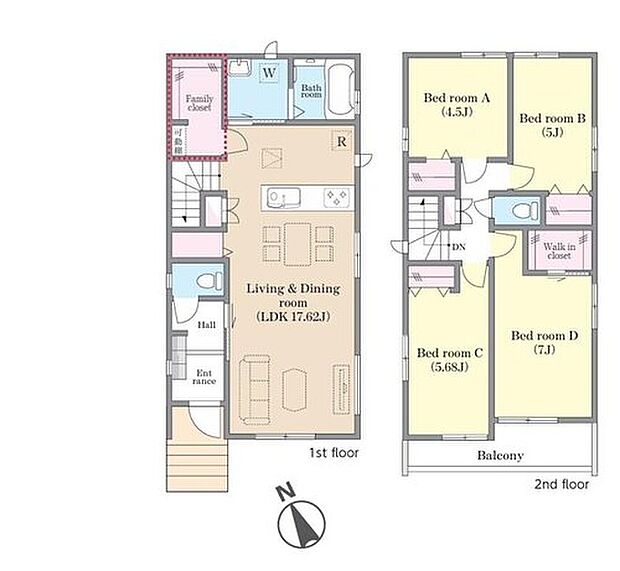 【4LDK+S】◇対面式キッチン・リビングイン階段プラン♪
◇2階に居室をまとめてプライベートの時間も充実♪
◇WICやファミリークローゼットなど収納豊富♪