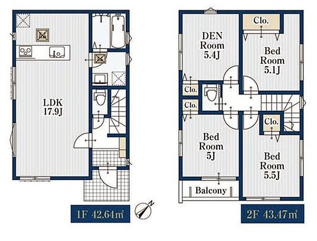 【4LDK】２階に浴室があり、お洗濯→物干し→衣類の収納と家事導線がスムーズです◎
キッチン横に続き間の洋室がありお子様の遊び部屋としてもお使いいただけます♪
収納も完備で、お部屋は美しい空間を保てますね！