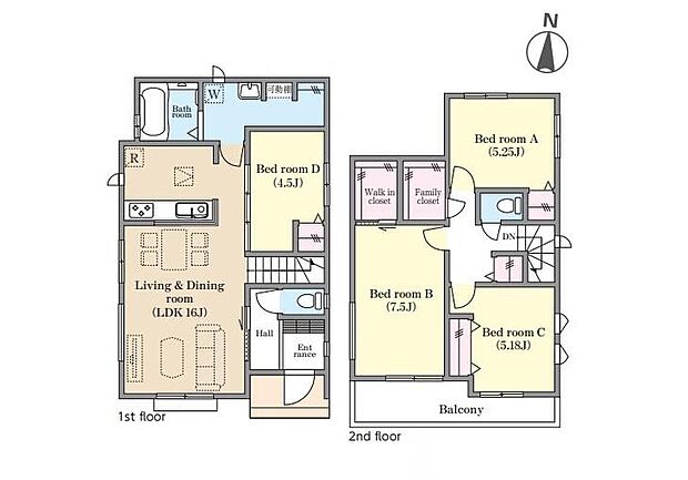 【4LDK】◇1階居室の扉を開放すると20帖超えの大空間へ!キッチンからも見渡せます♪
◇広々した洗面室は混み合う朝の身支度や洗濯時も快適♪
◇家族の衣類や季節物などたっぷり収納できる2階のFC♪