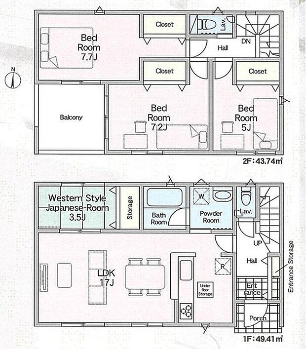 【4LDK】◇LDK17帖!続き間にはホッと寛げる洋風和室付き♪
◇収納も多くご家族での生活に寄り添う設計♪
◇2部屋から出入りできる奥行きのある広々バルコニー♪
