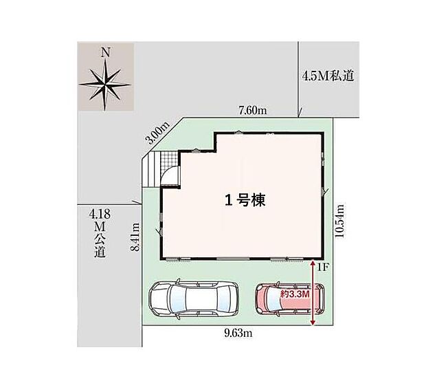 【全体区画図】車種によりカースペース2台分確保しました！来客用の駐車スペースや自転車置き場としても活躍します◎