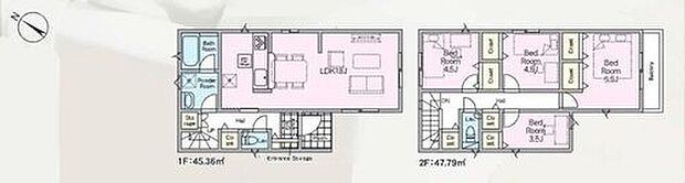 【4LDK】18帖の広いリビングは家族のだんらんはもちろん、お子様のリビング学習にもぴったり。
2階に4部屋をまとめることで、ご家族それぞれのプライベート空間も保てますね。