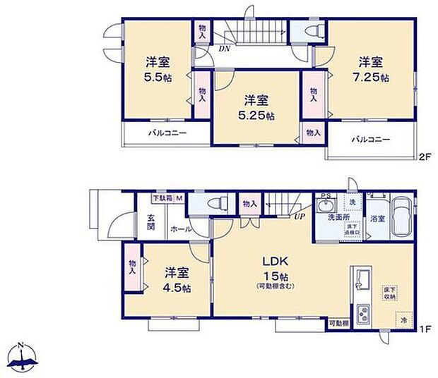 【4LDK】効率的でストレスのない家事動線。水回りが集中しており、移動がスムーズ♪
家族のコミュニケーションがさりげなく深まるリビングイン階段☆
2箇所のバルコニーでお洗濯も快適!
