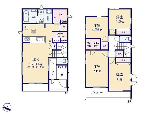 【4LDK】忙しい朝もスムーズな家事動線になる水回り集約設計☆室内干しやパントリ―として多用途に使えるフリースペースを備えています♪